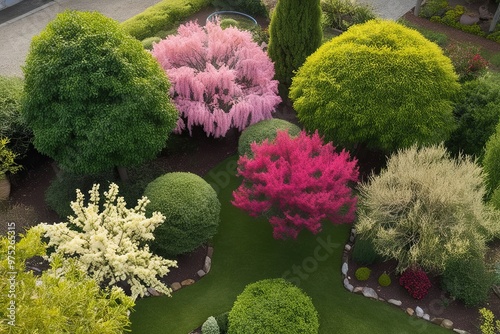 Aerial Perspective of Colorful Laburnum Rhus and Quercus Trees for Stunning Garden Design