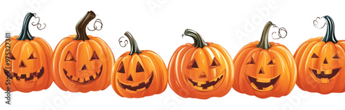 PNG Halloween pumpkins border isolated on white background halloween illustration jack-o'-lanterns.