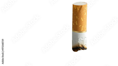 A cigarette with ash stubbed on transparent background