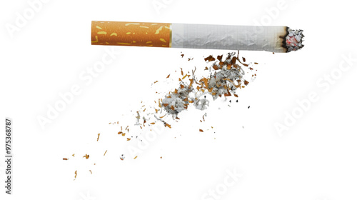 A cigarette with ash stubbed on transparent background