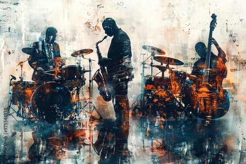 Jazz ensemble in a jam session - photo collage / composition dedicated to jazz