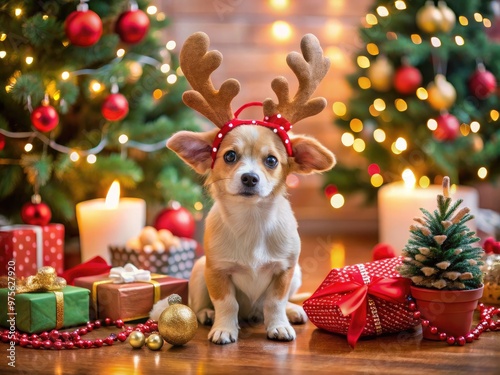 Adorable festive chaos ensues as a curious pup stole the show, wearing reindeer antlers and holding a "naughty list" in a hilarious holiday scene.