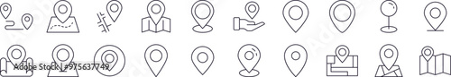 Map Pin Line Icon Set. Editable Stroke. Minimalistic Linear Pictogram for Design of Cards, Apps, Banners, Posts