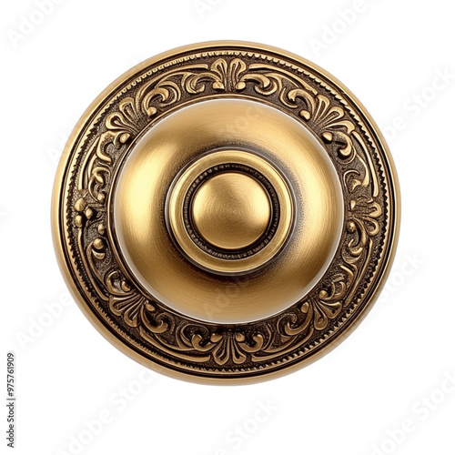 Decorative Antique Brass Doorbell Button With Intricate Pattern And Polished Finish