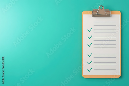 Illustration of a clipboard featuring a completed survey checklist. Ideal for concepts related to online surveys, business evaluations, and research documentation.