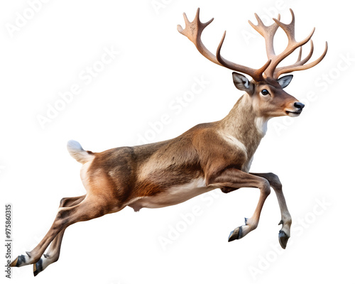 Leaping Reindeer, Isolated on White Transparent Background, PNG Element. Santa Claus's flying reindeer