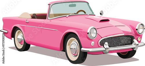 Pink convertible vintage car standing in the sun