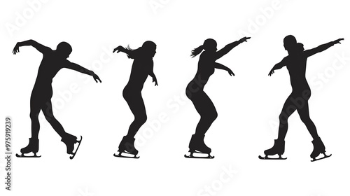 Winter Olympics Pyeongchang County Athlete Sport Figure skating, vector black color silhouette on white background 