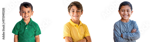 Group of smiling young handsome boys with casual pose, isolated on transparent background