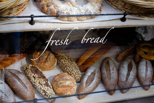 Display of Fresh Bread in a Bakery Window