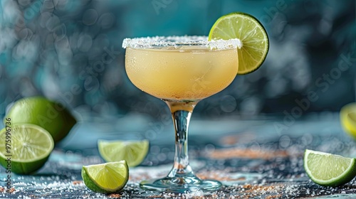 Salted-Rimmed Margarita Cocktail with Lime Garnish