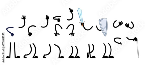 Set Of Cartoon Hands And Legs With Various Accessories Isolated On White Background, Includes Different Arm or Leg Poses