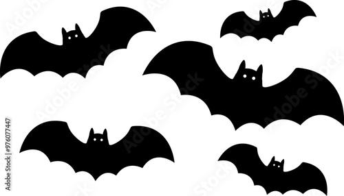 Halloween bat and bats, set bat and bats silhouette