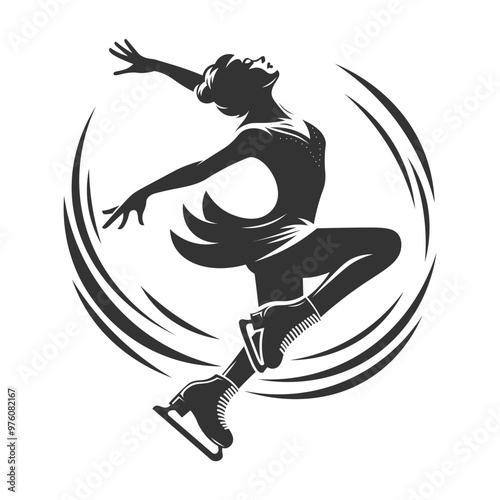 Silhouette of figure skating dancer. Hand drawn black vector artwork.