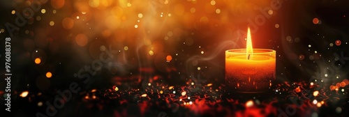 horizontal banner, All Saints' Day, Day of the dead, dark abstract background, burning candles, concept of sorrow, sadness and sympathy, copy space, free space for text