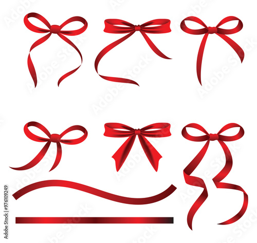 Red Ribbon Border, Red Silk Ribbon vector, red bow