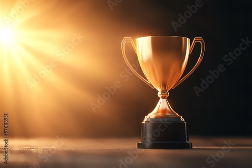 3D Shiny golden trophy reflecting light, symbolizing victory and achievement, perfect for award-related themes.