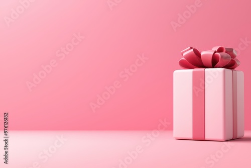 A beautifully wrapped pink gift box with a glossy ribbon against a soft pink background, perfect for celebrations and occasions.