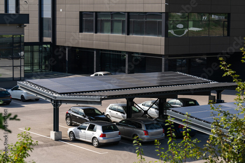 Parking space with solar panels on a roof