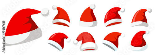 Set christmas santa hat in flat style. Vector illustration