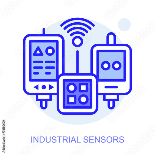 Industrial Sensors concept icon. Smart factory. Modern technologies. Industry 4.0. Automated production. Vector linear illustration.