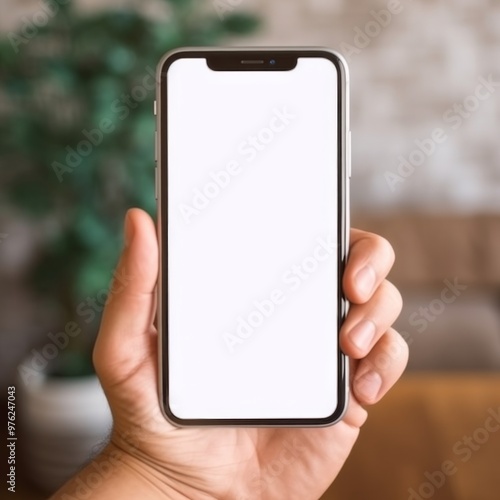 Empty smartphone holding blank screen. Conceptual mockup about technology and communication