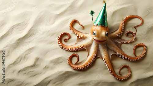 A playful octopus wearing a party hat, perfect for celebrating fun aquatic themes and ocean adventures.