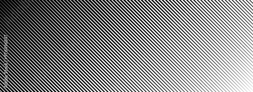 Diagonal thin line halftone gradation texture. Fade oblique stripe gradient background. Black slanted lines pattern backdrop. Vanishing parallel stripes wallpaper for overlay, print, cover. Vector