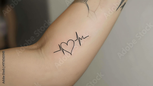 A simple heart beat tattoo on a woman's arm.