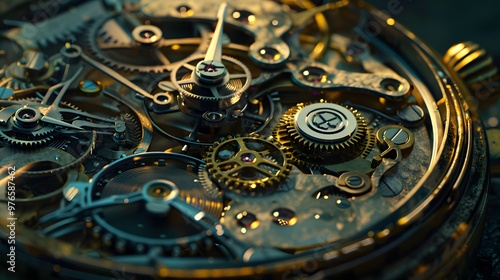 Intricate dismantled mechanical watch with detailed gears and springs on dark background, symbolizing precision and complexity in teardown analysis.