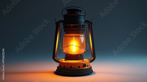 A vintage lantern emitting a warm glow in a dim setting.