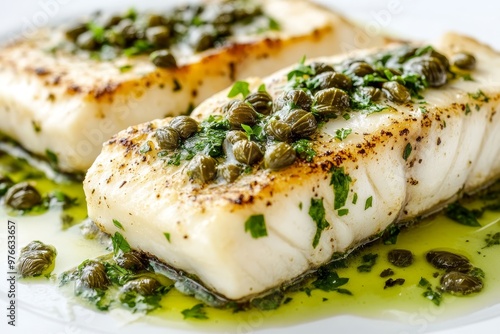 Delicious pan-seared halibut fillets topped with capers, parsley, and a light buttery sauce. A flavorful and healthy seafood dish, perfect for a light lunch or dinner.