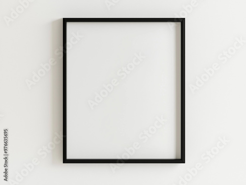 mock up of a black picture frame, isolated on a white background, modern and minimalist style