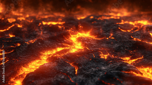 Molten lava texture background, depicting a burning floor with an Armageddon or hell concept. 3D render and illustration.