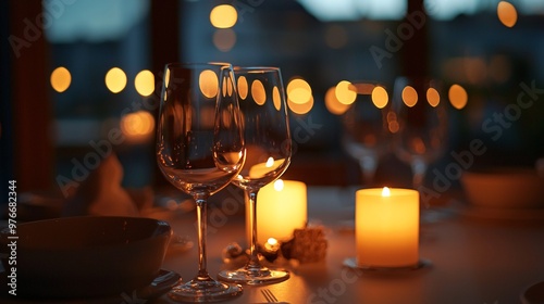 The softly glowing candle-lit table sets a cozy mood, perfect for romantic dinners and close-knit gatherings.