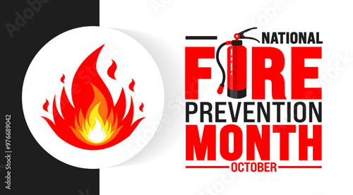 National Fire Prevention Month background or banner design template is observed every year in October. Holiday concept. Template for card, poster, placard, template. eps 10