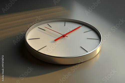 "CGI Style 3D Round Clock on Table with Dramatic Lighting"