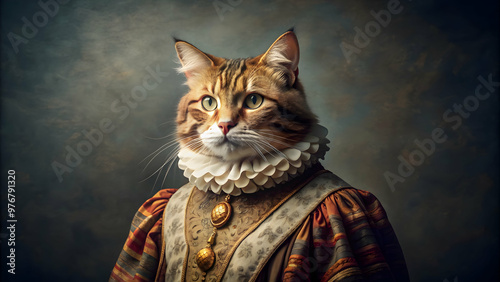 Vintage portrait of a distinguished wise cat in a regal pose , cat, vintage, portrait, wise, distinguished, feline, retro