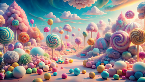 Colorful pastel candy landscape with a fantasy twist, fantasy, Generative, abstract, whimsical, vibrant