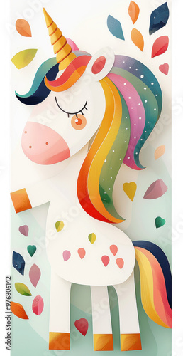 Vibrant 3D Printed Unicorn Coloring Page With Rainbow Colors And Confetti