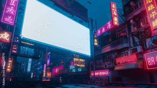 Cyberpunk Neon City Street with Billboard Mockup