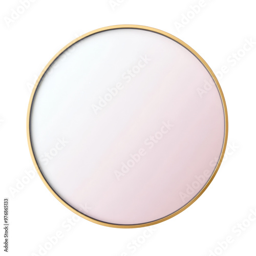 Elegant round mirror with a sleek pink tint and a golden frame, perfect for interior decor and modern home styling.