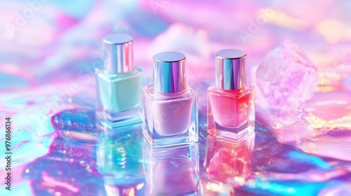 Colorful Nail polish pattern background,Bottles of nail polish, each containing liquid cosmetics,Set colors nail polish isolated on color background,beauty,fashion concept,space for text.