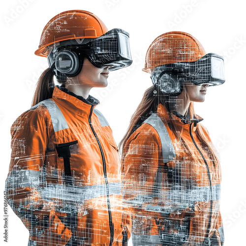 Two Female Engineers in Hardhats and High Visibility Jackets Spearheading Futuristic Smart City Pilot Project