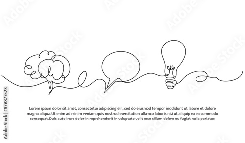 Continuous one line design of ideas in communication. Minimalist style vector illustration on white background.