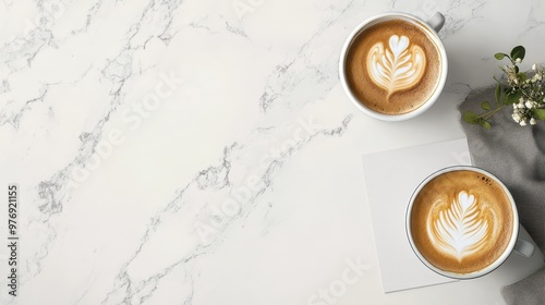 Artistic Coffee Art on Marble Backdrop