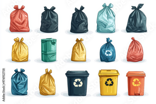 Colorful Garbage Bags and Recycling Bins: A Visual Guide to Waste Management