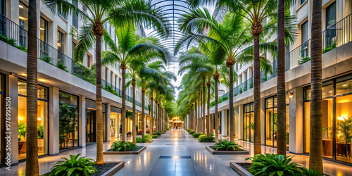 Chic and modern Palm Court in the Miami Design District, Miami, Florida, trendy, upscale, luxury, interior design