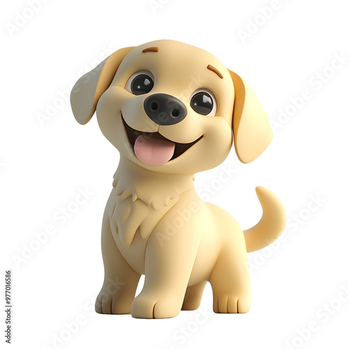 Playful Golden Retriever Puppy with Wagging Tail in Pastel 3D Render