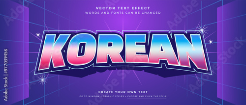 Korean retro text effect on abstract blue background, headline title vector graphic style